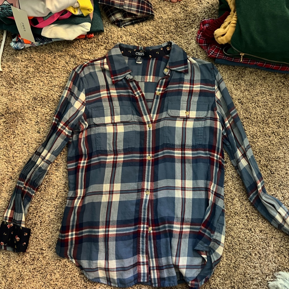 Chaps Navy and Burgundy Plaid Shirt